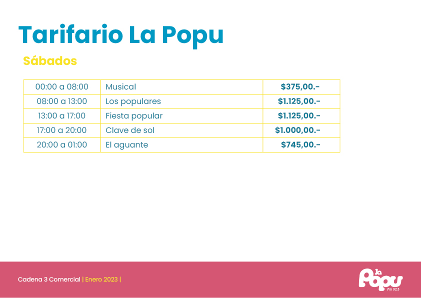 Programación y tarifas de La Popu