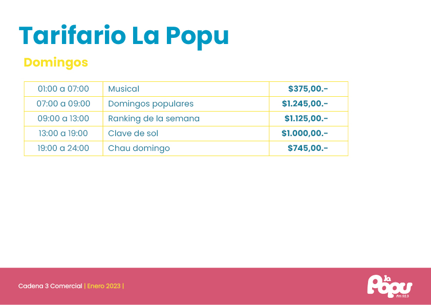 Programación y tarifas de La Popu